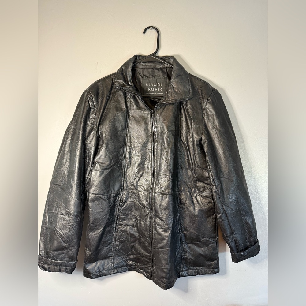Navarre Italian Stone Design Genuine Black Leather Jacket Men’s Size XL